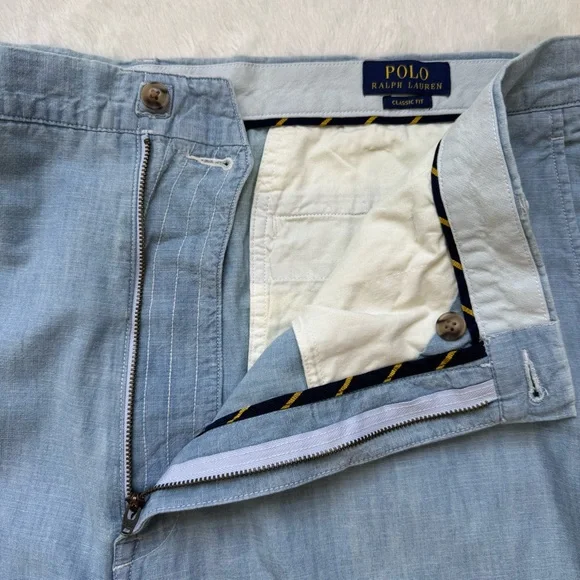 ❌Polo Ralph Lauren Shorts Men’s 42 Tall Blue Chambray Classic Fit 10" Preppy NEW - Picture 5 of 10
